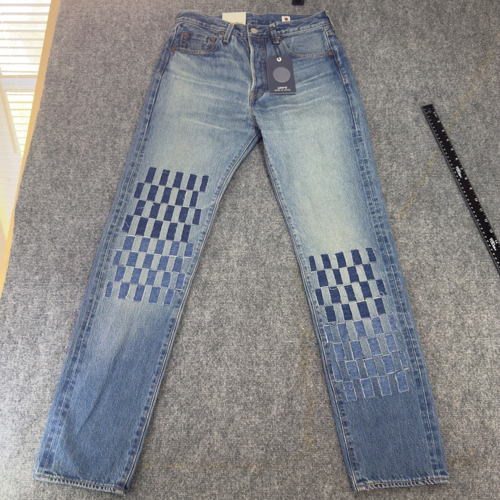NWT Levis 501 1980s Made in Japan Selvedge Patchwork Jeans Blue Size 29x32